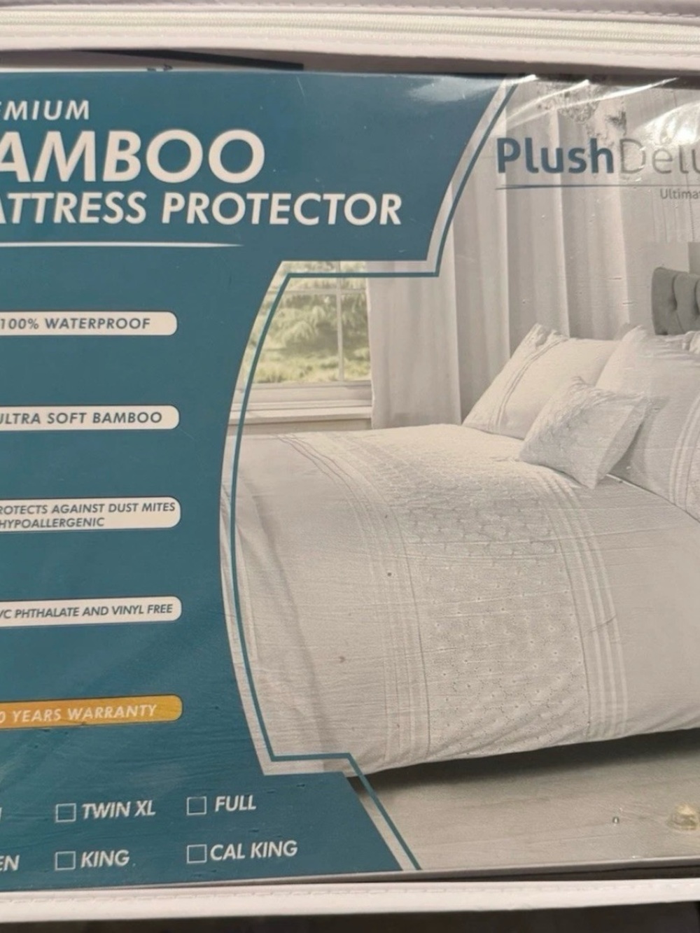 White Bamboo Mattress Protector - Waterproof, Hypoallergenic